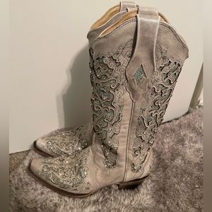 Corral Brand White & Green Glitter Cowboy Boots